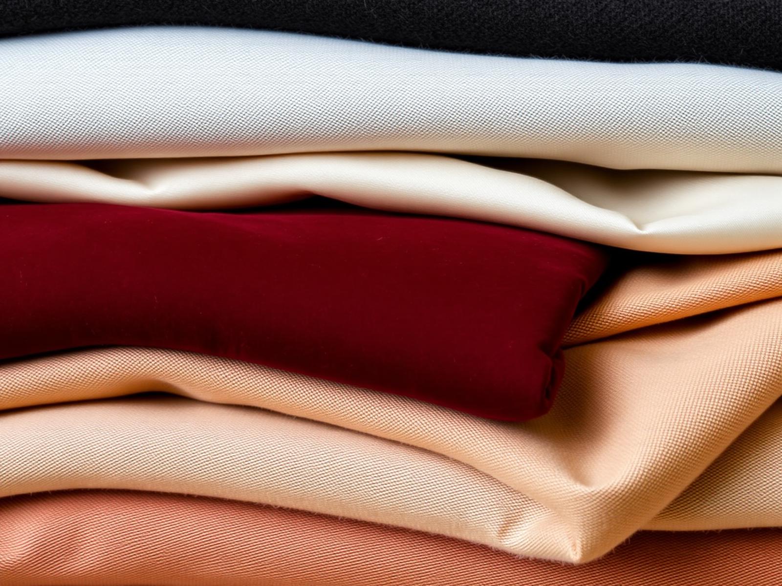 Layered fabric swatches with tailor's pattern draft overlay
